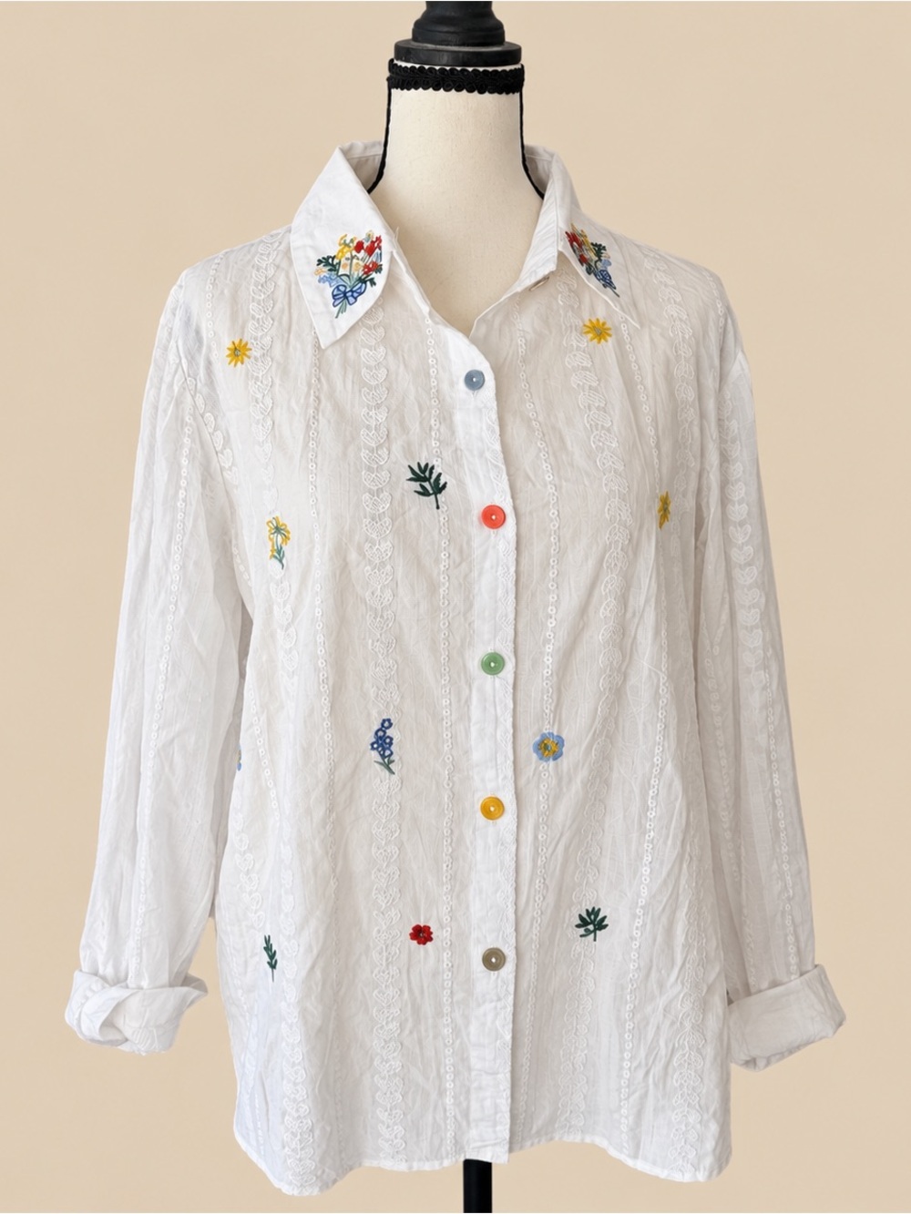 Coquette CottageCore Cotton Embroidered Button Down Belle Mariee Japan L